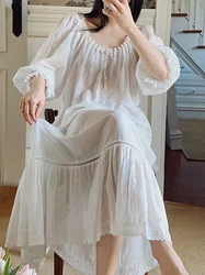 Camisón de Hada de Peignoir transparente fino, ropa de dormir bordada de princesa, Algodón puro, blanco, volantes victorianos, Verano