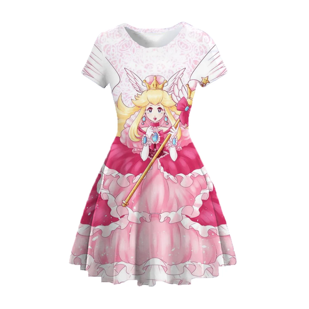 Peach Princess Cosplay Dress Girl Movie Role Playing Costume Birthday Party Stage Performace Outfits Kids Carnival Fancy Clothes