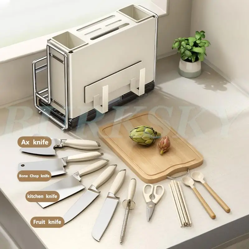 

Magnetic Kitchen KnifeHolder Storage Rack Pot Cover Cutting board Chopstick Barrel Tabletop Multifunctional Storage Box