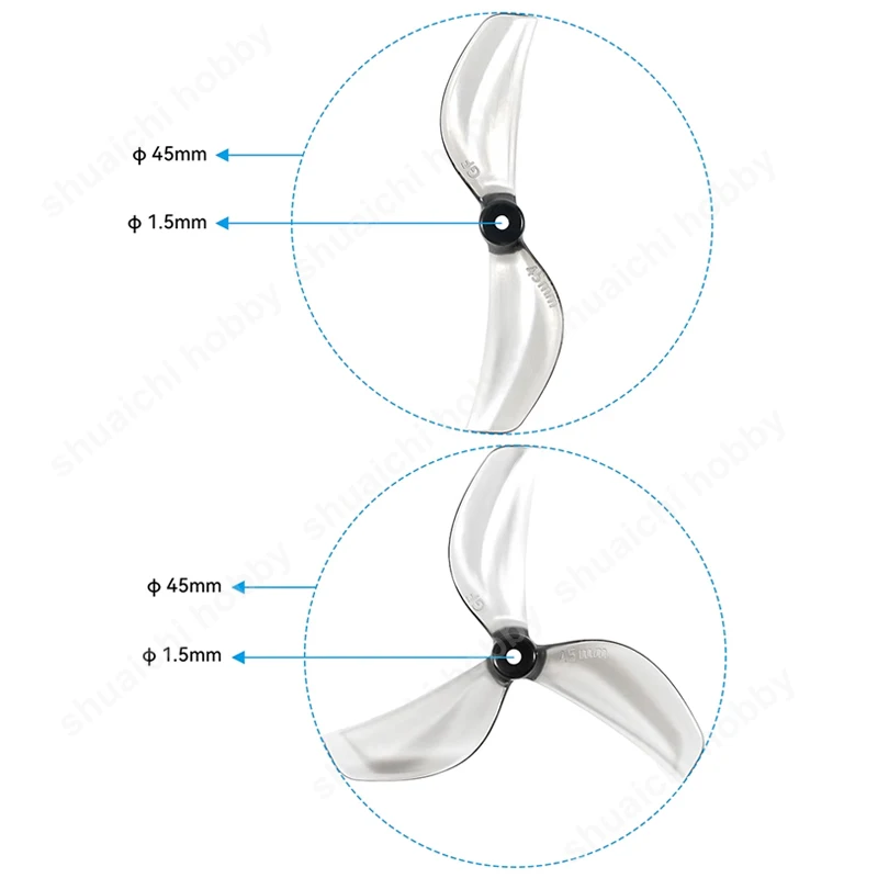 2 คู่ GEMFAN Whoop FPV Drone 45 มม.ใบพัด 2/3 ใบมีดเปลี่ยน Paddles 1.5mm SHAFT สําหรับ RC Pavo Pico Meteor75 Pro กรอบ