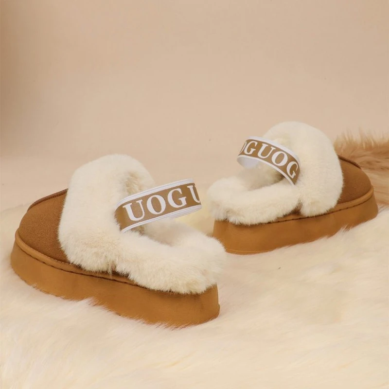 2025 شريط مرن الشتاء المرأة أحذية الثلوج سميكة سوليد المرأة النعال المألوف أفخم الفراء القطن أحذية أطفال