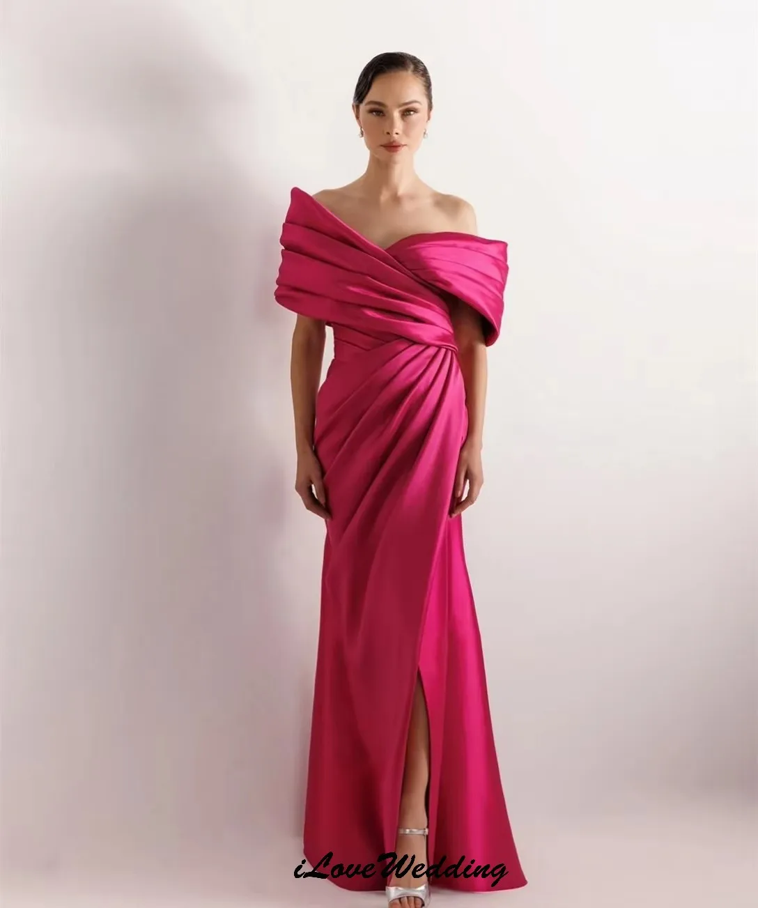 

Hot Pink Mermiad Evening Dresses 2025 Elegant Wedding Party Dress For Woman Satin Off The Shoulder Prom Dresses Gala Customized