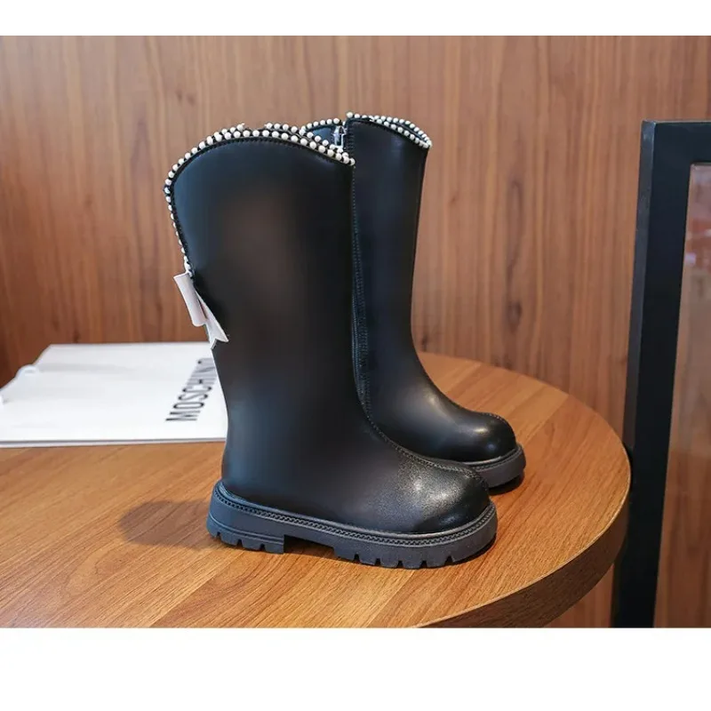 Children's long boots winter new girls' high boot with fleece fashion child boot warm girl shoes soft soled non slip kids shoes