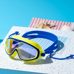 Children's High-definition Waterproof And Anti Fog Swimming Large Frame Glasses, Convenient Goggles Silicone Connected Earplugs