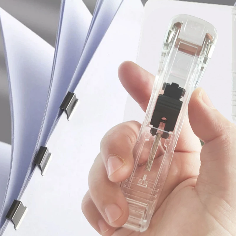 再利用可能なハンドプッシュホッチキス、クラムクリップディスペンサー、ペーパーブックファイル、バインダー、オフィスドキュメント用の製本ツール、学用品