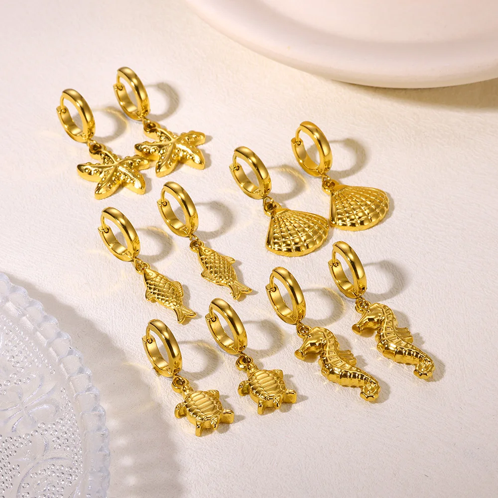 Neue ins Ozean Anime Edelstahl Seestern Schildkröten Shell Ohrringe Für Frauen Mädchen Mode Großhandel Schmuck Geschenke