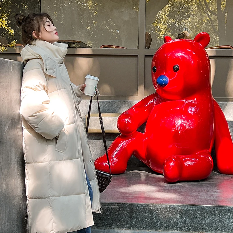 女性のための厚くて暖かい膝のジャケット,フード付きのルーズフィッティング,冬