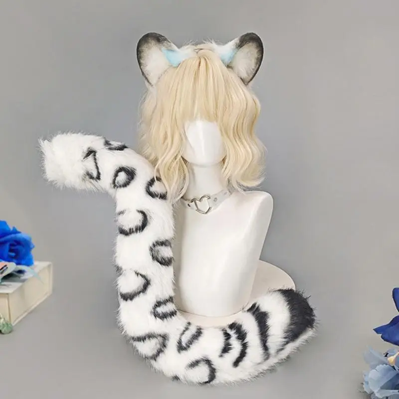 270D 1/2Pcs 표범 귀와 동물 표범 의상 머리띠 표범 꼬리 액세서리 할로윈 멋진 드레스 파티 소품