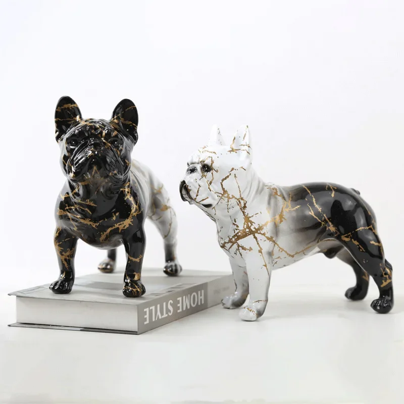 Creative water transfer colorful graffiti animal bulldog ornament resin desktop office living room soft decoration
