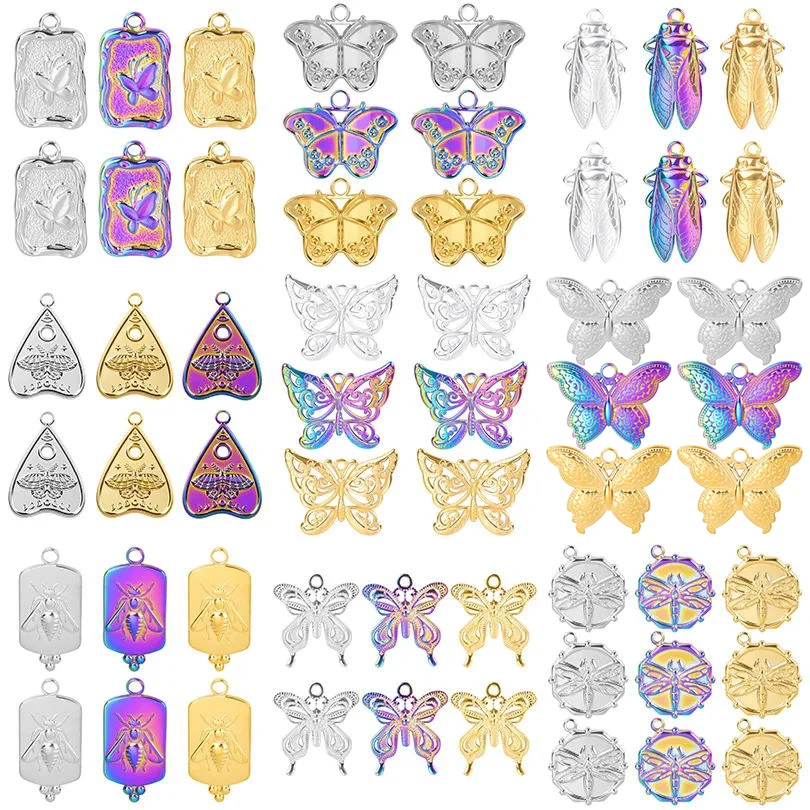 스테인레스 스틸 펜던트 DIY 목걸이, 곤충 나비 잠자리 매미 꿀벌 참 액세서리, 쥬얼리 제작 펜던트, 10 개, 신제품