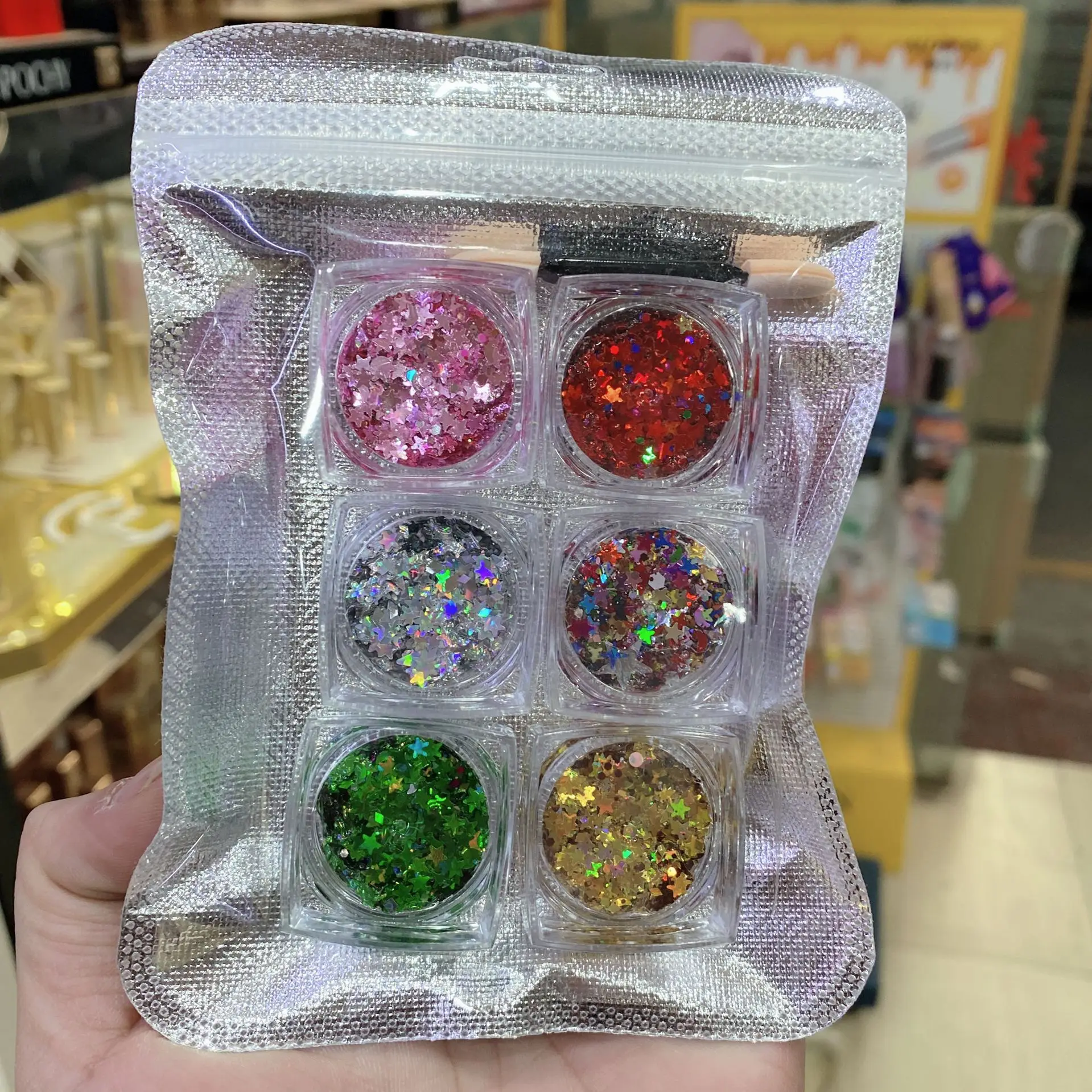 Conjunto de 6 unidades de maquiagem brilhante lantejoulas sombra cola gel brilhante sem cola