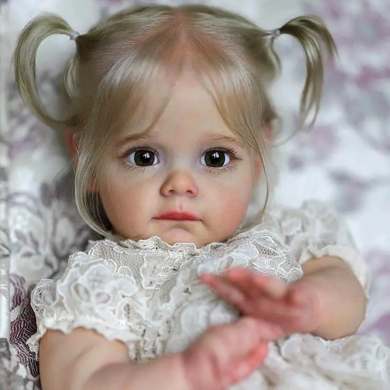 22-inch Vinyl Reborn Girl Doll | Best-Selling Edition, Golden Hair, White Princess Dress, Exquisite Eyes, Realistic Cute face