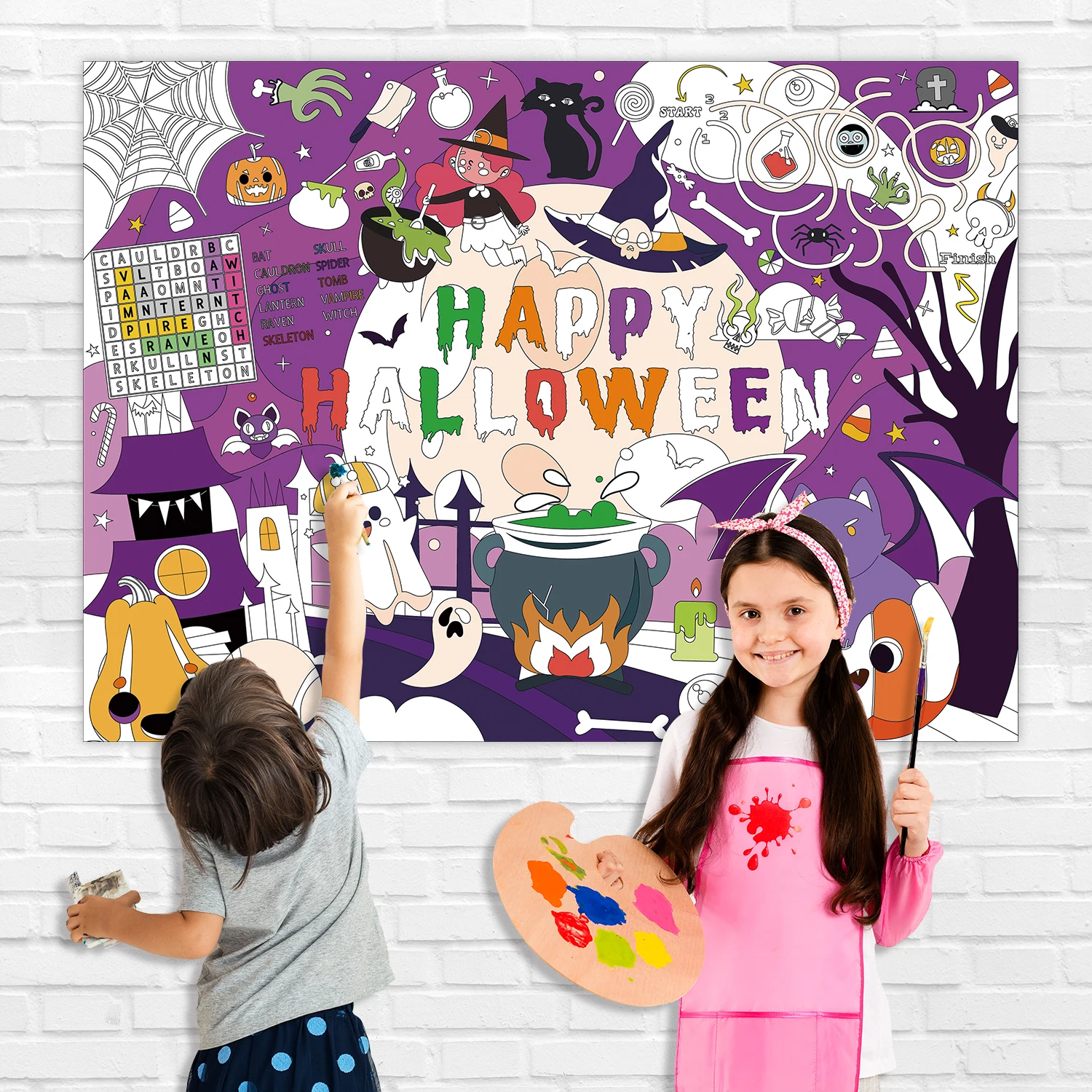 Libros de colorear DIY de calabaza de Halloween para niños, póster grande para colorear, mantel para niños y niñas, suministros para fiestas y festivales