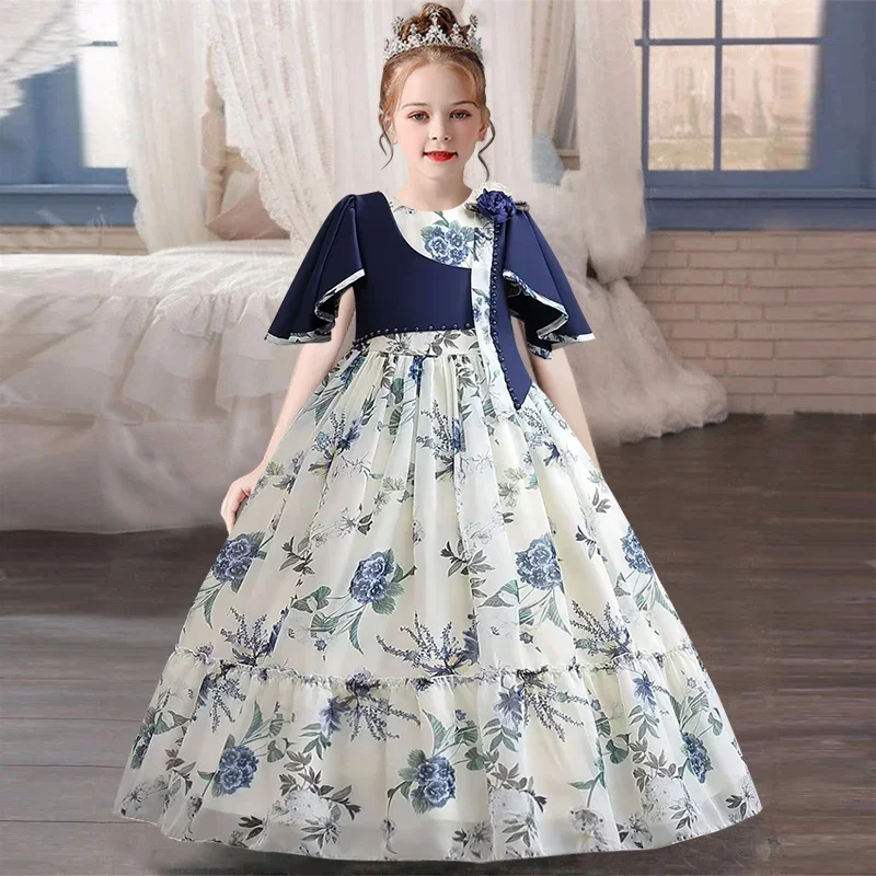 Girl princess dress New Chiffon Retro Western Style Girls' Party Dress Suitable for Photography Travel Big Children's Dress