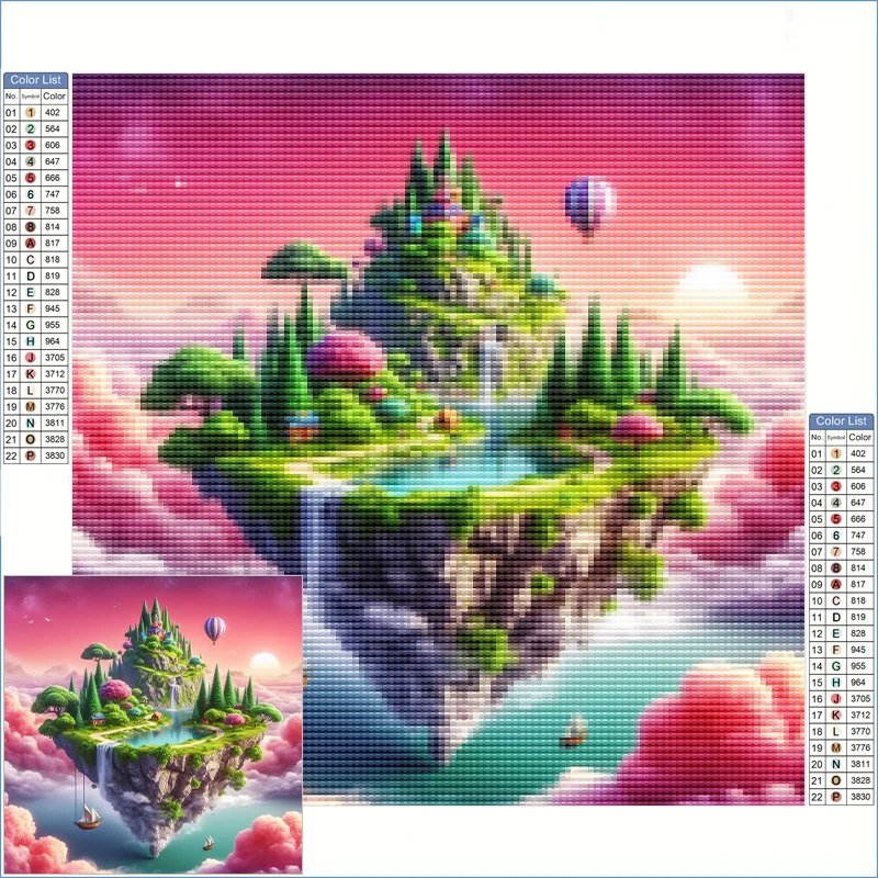 

Diamond Painting Kits Large Full Diamond Floating Island With Green Trees And Pink Clouds Diamond Pictures Arts And Crafts Adult
