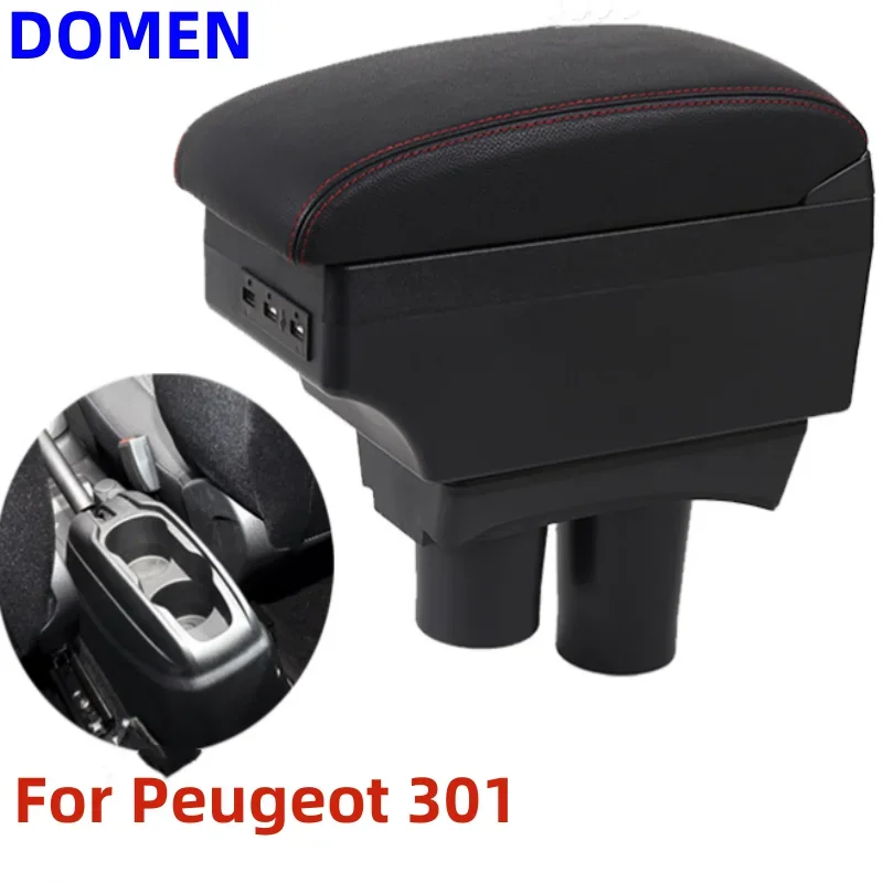 

New For Peugeot 301 Car Armrest box 2013 2014 2015 2016 Retrofit parts Interior Storage box USB LED