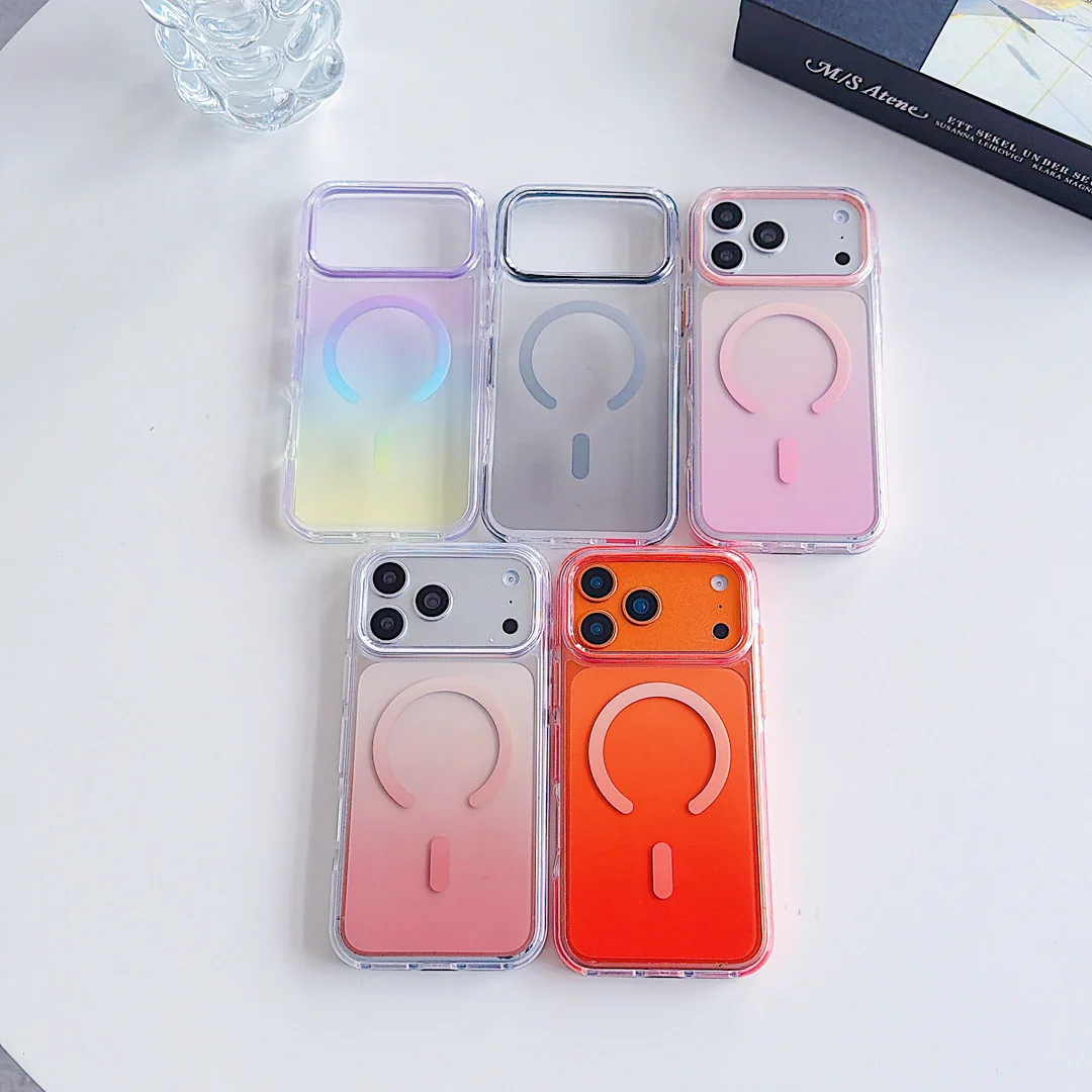 

High Quality Anti-Drop Anti-Slip Gradient Case For iPhone 13 14 15 16 17 Pro Max Plus Built-in Magnet For Wireless Charge Cover