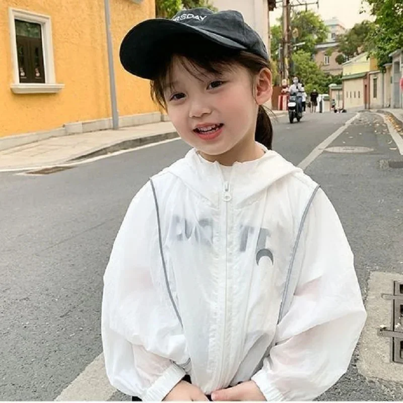 Casual Lightweight Summer Kids Sun Outfit Tops Baby Girls Loose Drawstring Hooded Zip Moon Coats Children Jackets 1-10 Years