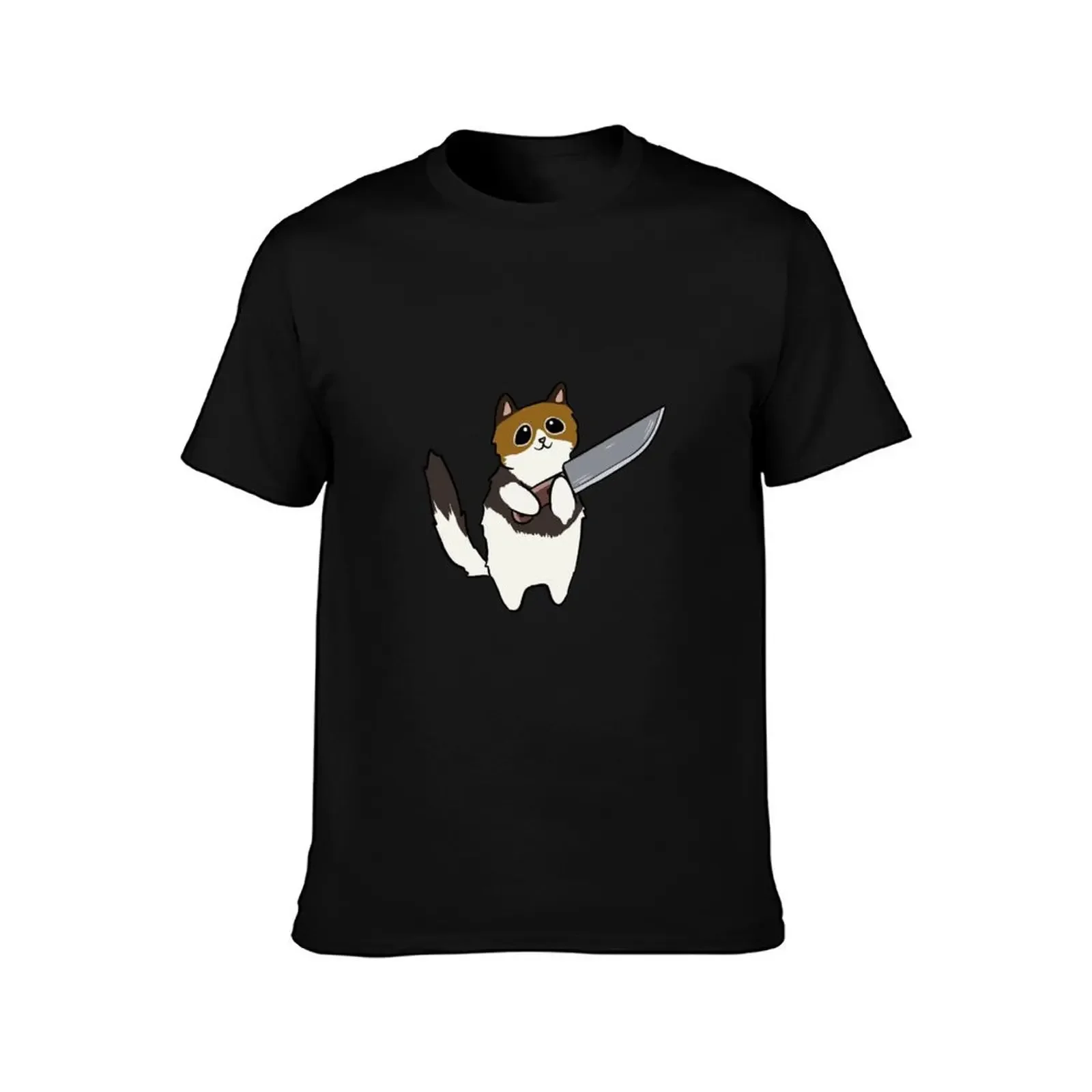 Cute Cat holding a Knife T-Shirt kawaii clothes street wear summer tops shirts graphic oversized t shirts for men