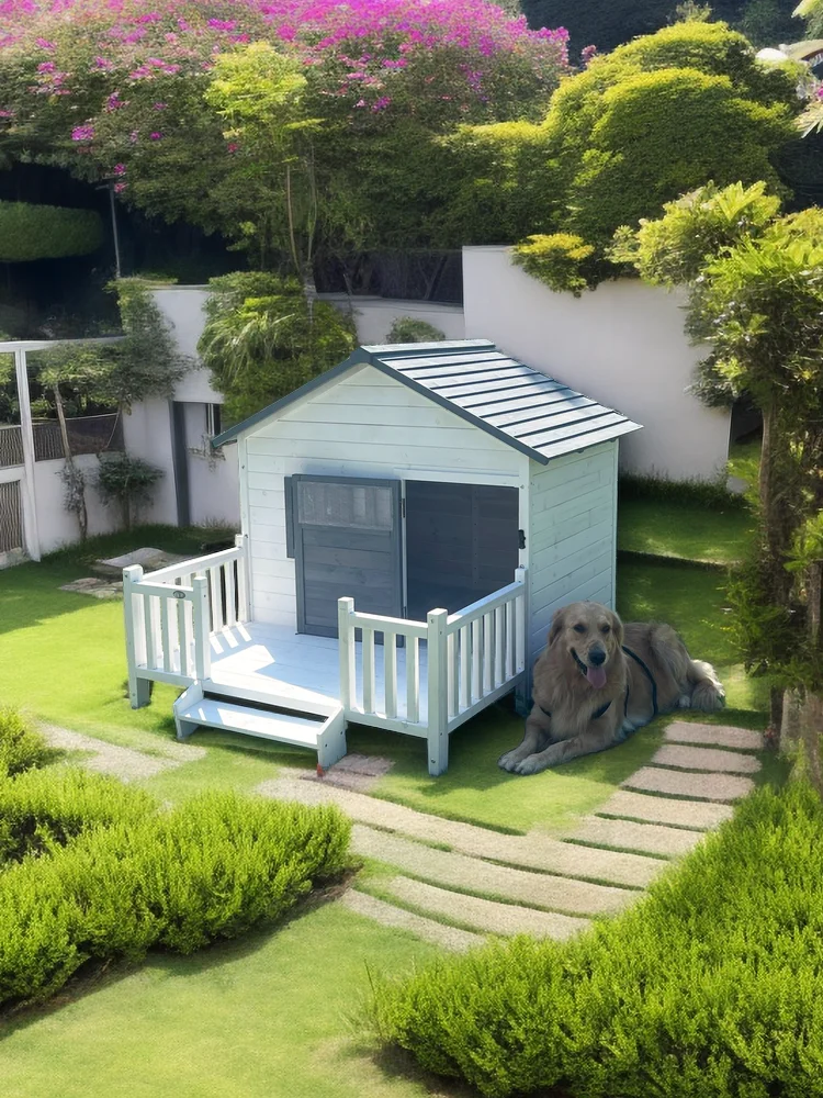 

house outdoor dog house all solid wood rainproof flushing kennel cage outdoor kennel four seasons universal
