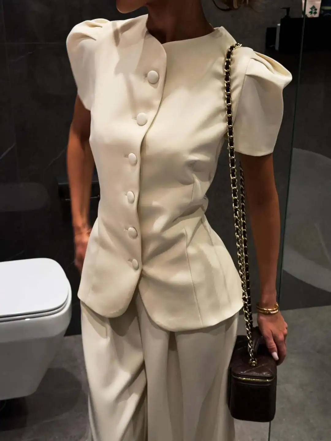 Women Pant Set Two Piece Sets Round Neck Short Sleeve Coats Tops Wide Leg Long Pants High Waist Y2k Streetwear Elegant 2026