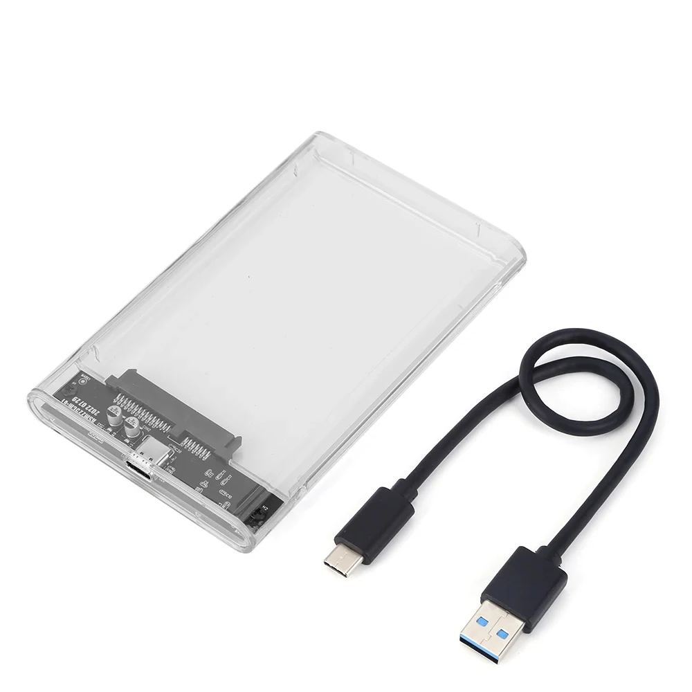 USB 3.0 3.1 External Hard Drive Enclosure 2.5 Inch SATA to USB3.0 UASP Clear Portable Hard Drive Case HDD Tool-Free Transparent