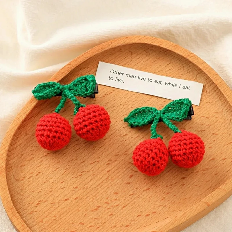 Red Cherry Hair Clip para criança, Cute Knitted Hairpin, Side Clip, Headwear Fashion, Acessórios para cabelo