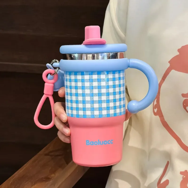 New Trendy Large Capacity Thermos Cup 600ml Portable Straw Water Milk Bottle Coffee Mug Outdoor Camping Office Gift view 3