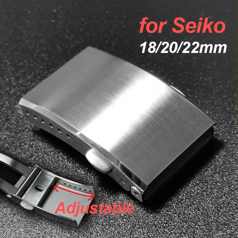 Adjustable Stainless Steel Wristband Solid Buckle for Seiko Metal Extended Double Press Folding Clasp 18 20 22mm Strap Accessory