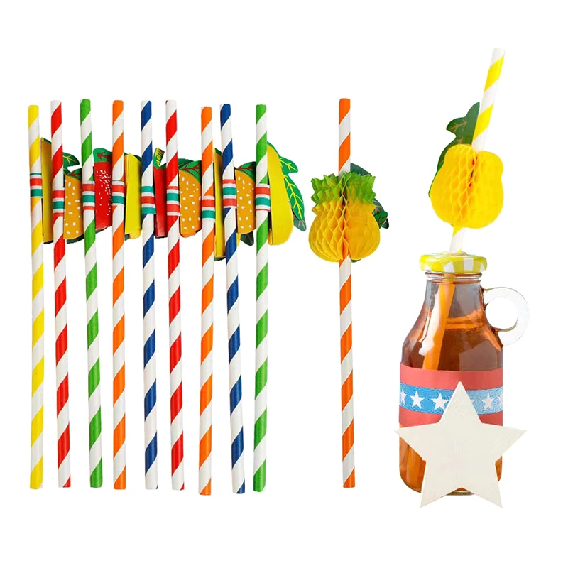 50pcs/lot 20cm 3D Fruit Cocktail Straws Paper Straws Umbrella Drinking Party Bar Decoration Party Supplies Color Assorted