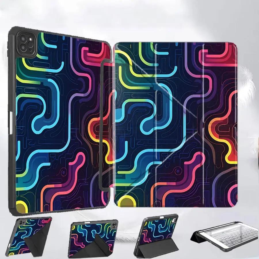 

Чехол для планшета iPad Pro 11-го, 10-го, 9-го, 8-го, 7-го поколений, 12.9 дюймов, Air 4, 5, M3, M2, M4, 11 дюймов, Mini 6, 7, Pro 2025, с держателем, градиентный радужный дизайн