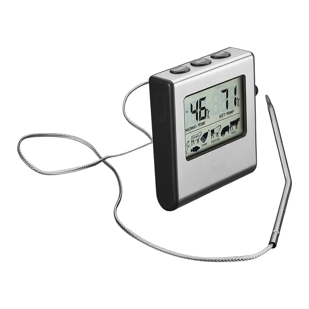 Digital Meat Thermometer With Timer And Probe Stainless Steel LCD Food Temperature Meter For BBQ Grill Oven Cooking Kitchen Tool