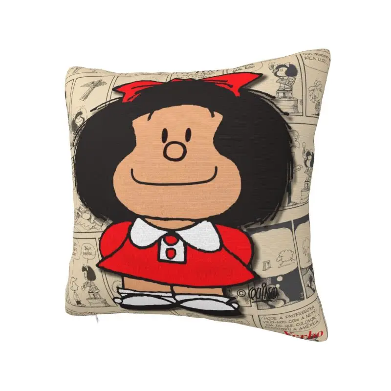 Vintage Mafalda Manga Cushion Covers Polyester Quino Comic Cartoon Throw Pillow for Car Square Pillowcase Bedroom Decoration