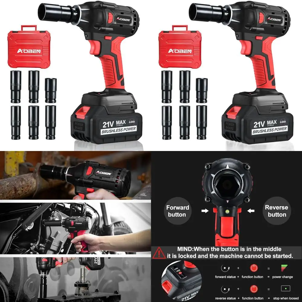 

Аккумуляторный ударный гайковерт 21В с крутящим моментом 400 Нм, 3000 об/мин, батарея 4.0 Ач, 6 насадок, быстрое зарядное устройство и сумка