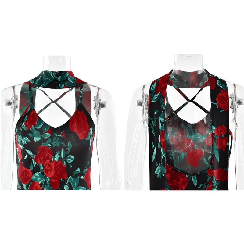 

ABRT-Women's Bodycon Maxi Dress Summer Suspender Floral Print Tight Fitted Party Club Backless Dresses