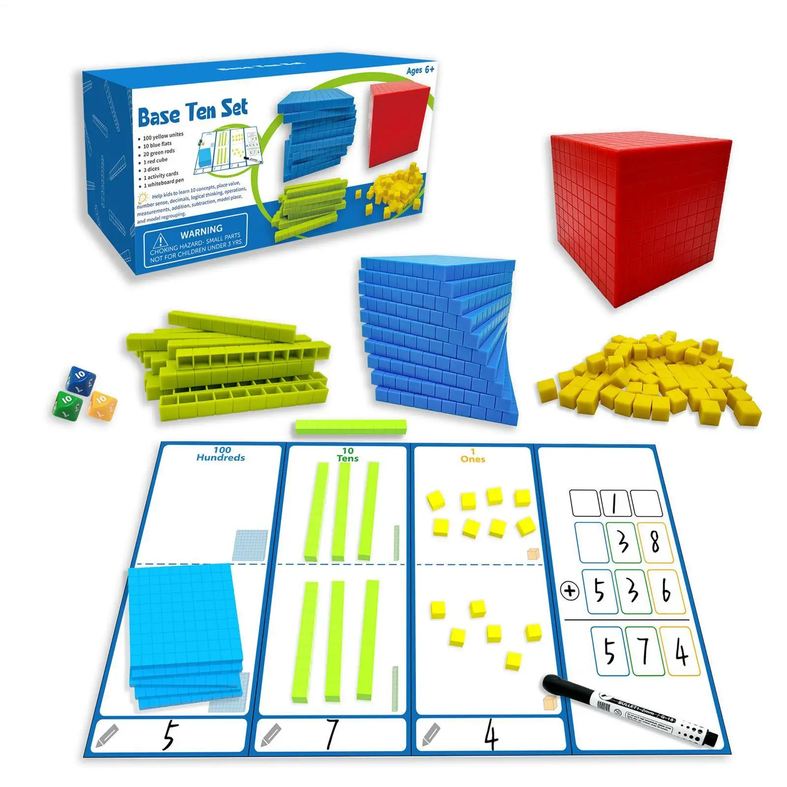 Base Ten Blocks Set Tens Hundreds Thousands Number Concepts Place Values Math Educational Toys Counting Blocks For Preschool