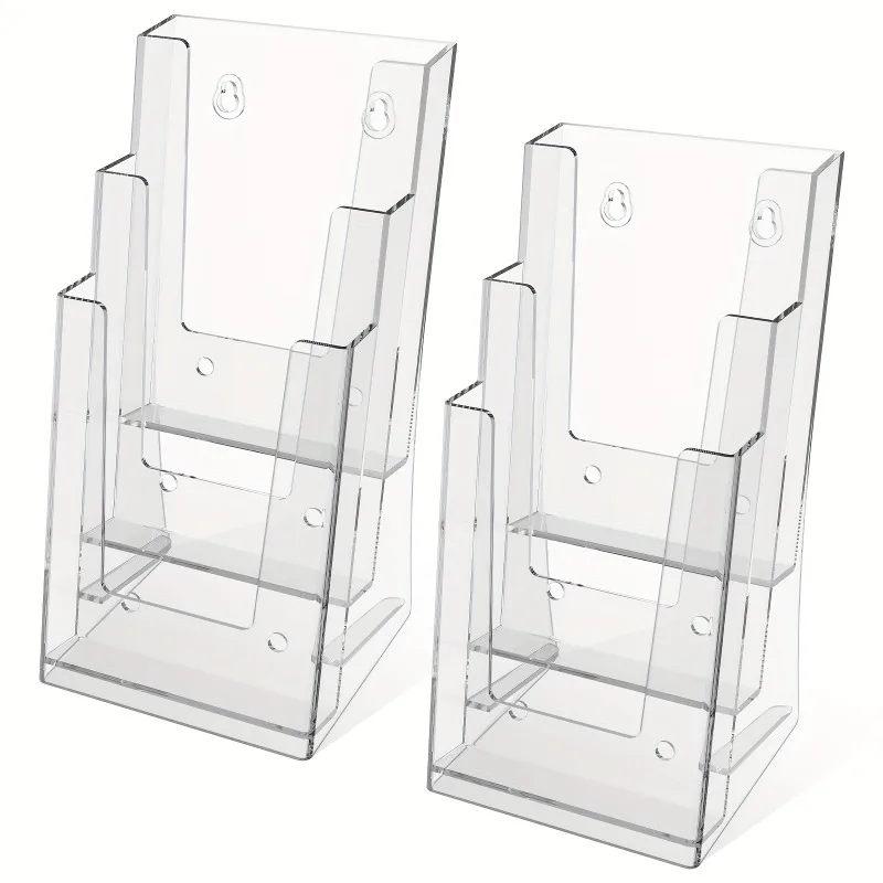 2pcs 3-Tier Acrylic Brochure Holder Transparent Multifunctional Literature Rack Suitable for Home or Office Desktop or Wall Use