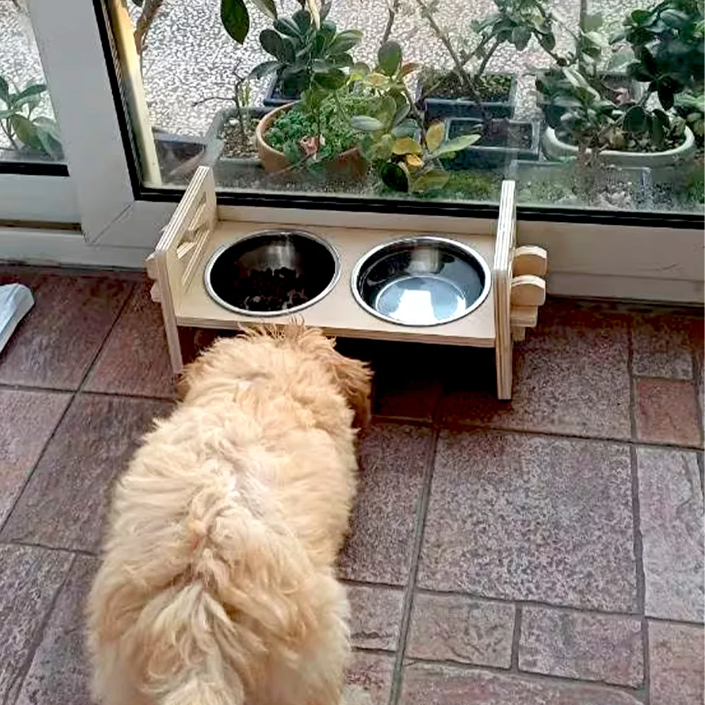 Comedero doble con soporte elevado de acero inox para perro y gato - imagen 4