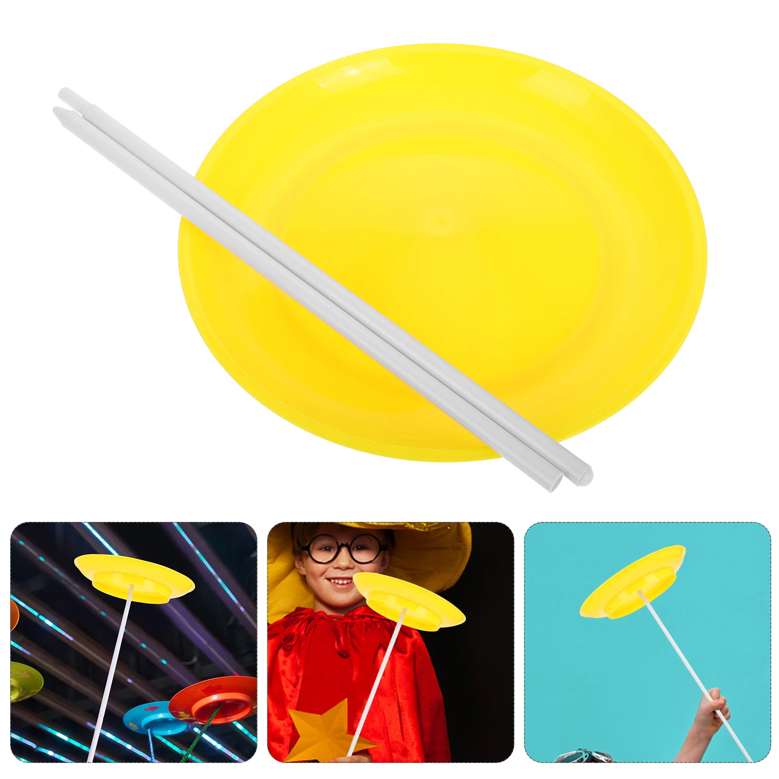 

1 set Juggling Spinning Plate Disk Yellow Plastic Clubs Lightweight Performance Enhancement Acrobatic Stage Props Party Favors