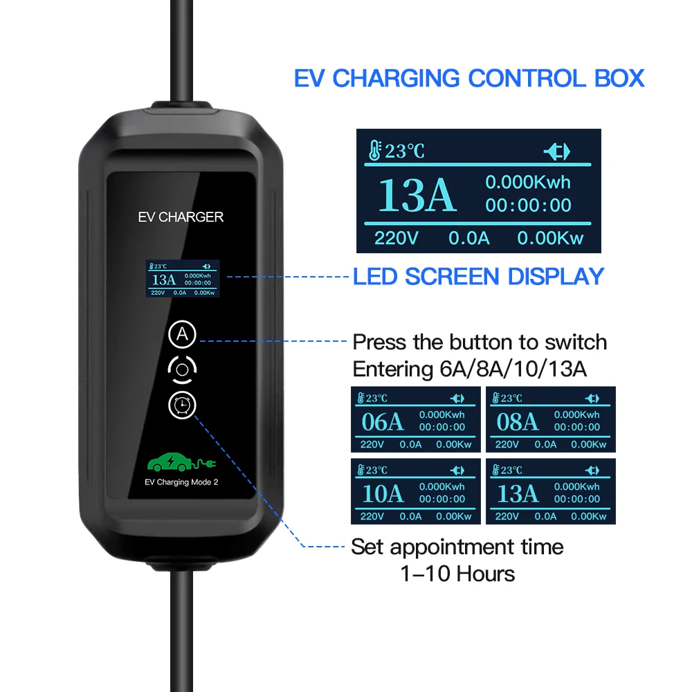 KOLANKY EV Charger 13A 2.9KW GBT Charging Wallbox Timer UK Power Plug Chinese Electric Vehicle Hrbrid PHEV Cable 5M