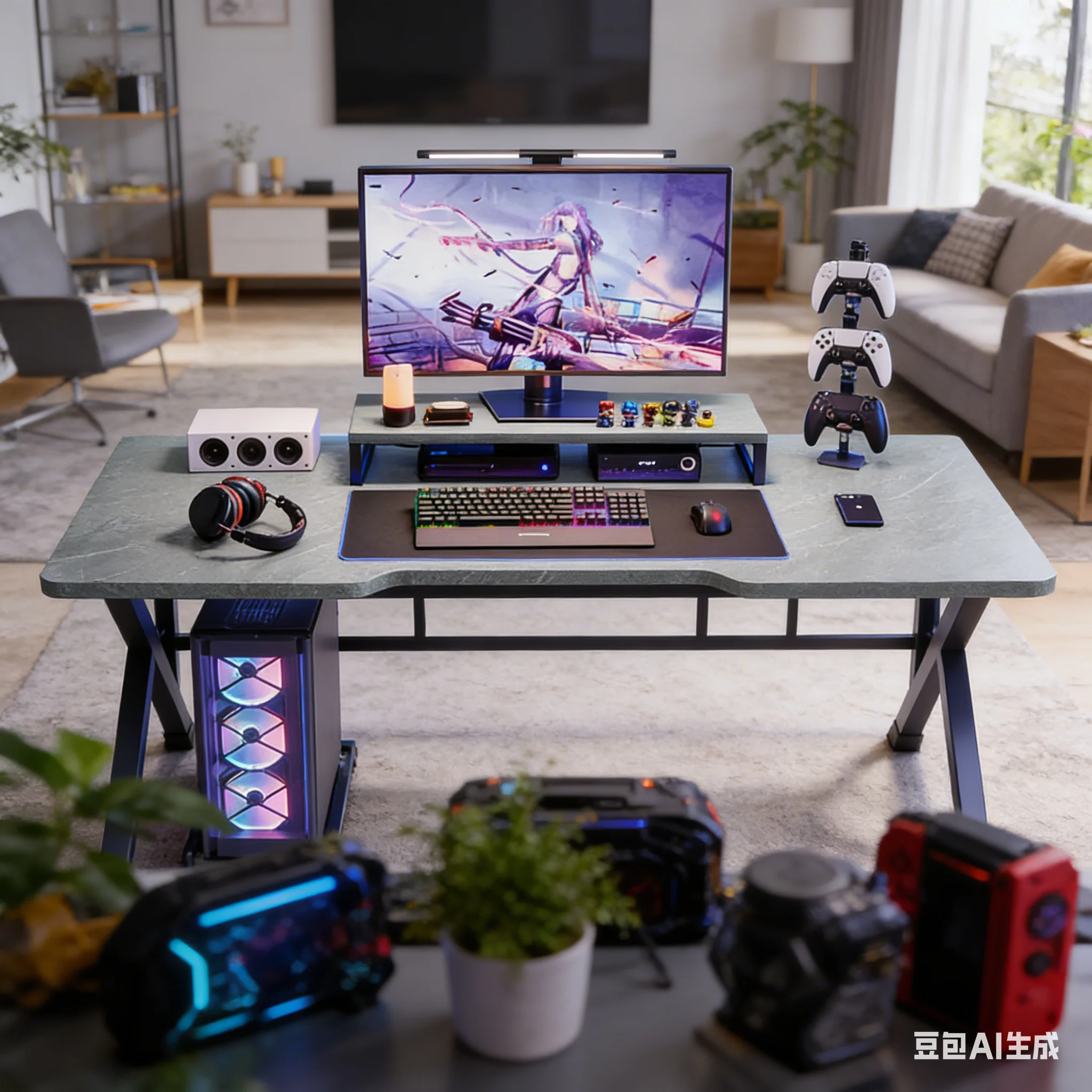 aoliviya-モダンでシンプルなゲーミングコンピューターデスク、家庭用学生用ライティング寝室ワークオフィステーブル、リビングルーム用ライト付き-b781432