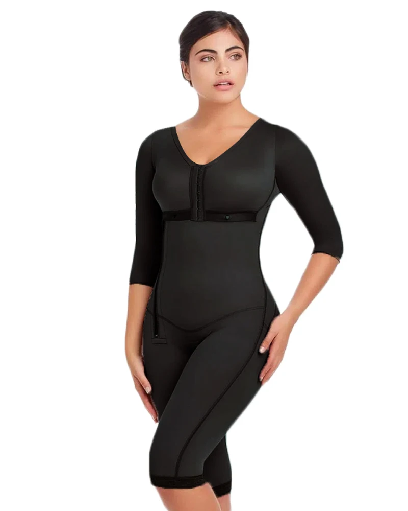 Fajas Colombianas Women Side Zipper Long Sleeves Full Body Shapewear Weight Loss Postpartum Shaper Post Liposuction Bodysuit