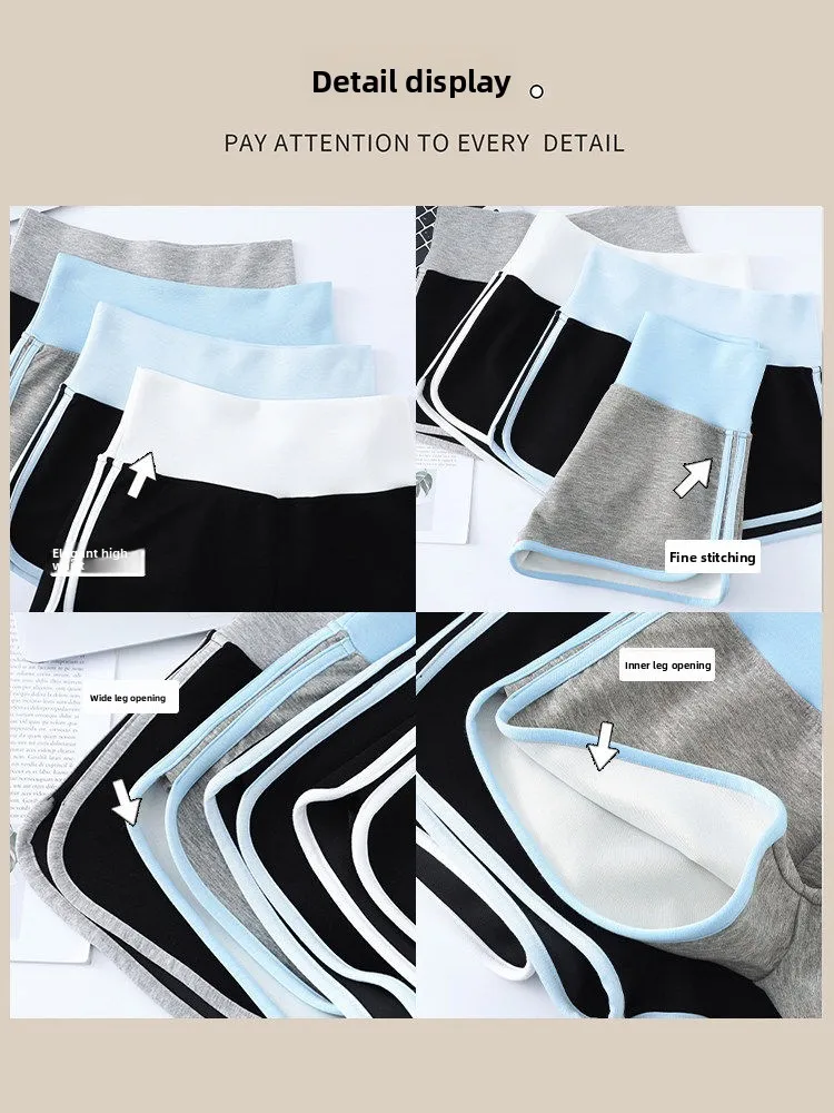 High Waist Color Block Sporty Shorts for Women Fitness Yoga Casual Hot Pants Straight Leg High Waist Breathable Comfortable