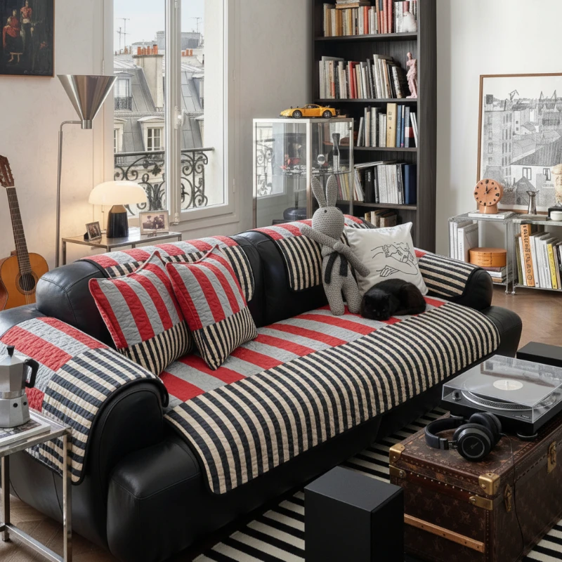 

American classic geometric striped sofa cushion autumn and winter new high-end seat cushion living room non-slip sofa towel