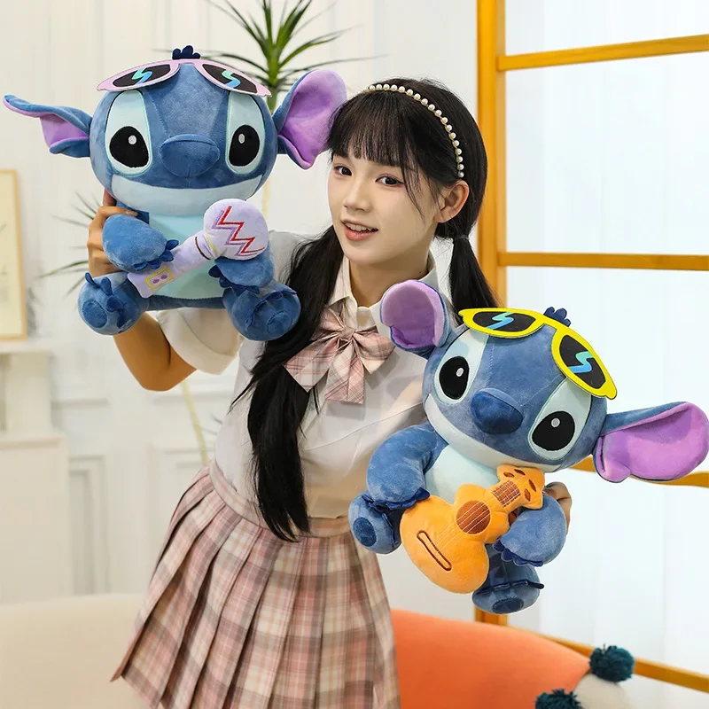 귀여운 봉제 인형 스티치 음악 전자 피아노 연주 아코디언 기타 인형 봉제 동물 어린이 생일 선물