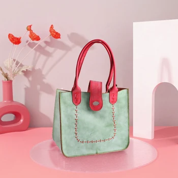 מותג 2024 מותג עור אמיתי תפור צבע תיק מינימליסטי