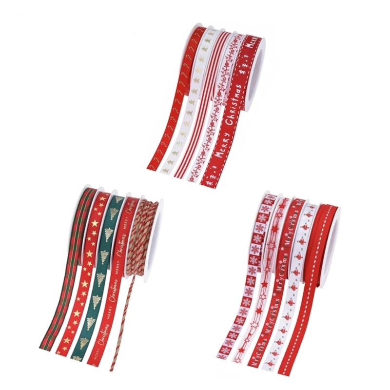 Christmas Theme Ribbon Christmas Celebration Festival Decorative Ribbon Set of 5 Drop Shipping