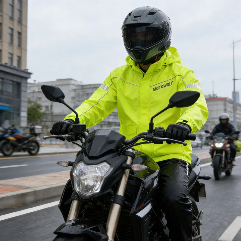 Foldable Motorcycle Rainsuit Accessories Waterproof Split Raincoat Jacket Pants Windproof Reflective Cycling Motorbike Gear