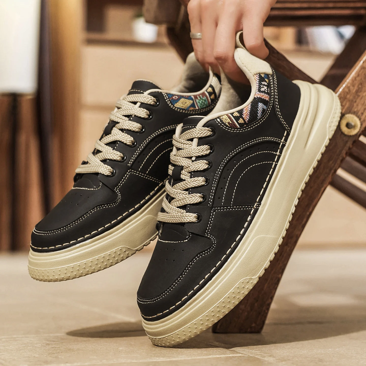 

Men's Low-Top Thick-Sole Sneakers - Shock-Absorbing Leather Upper, Stylish, Versatile, Outdoor & Street Trend Casual Shoes