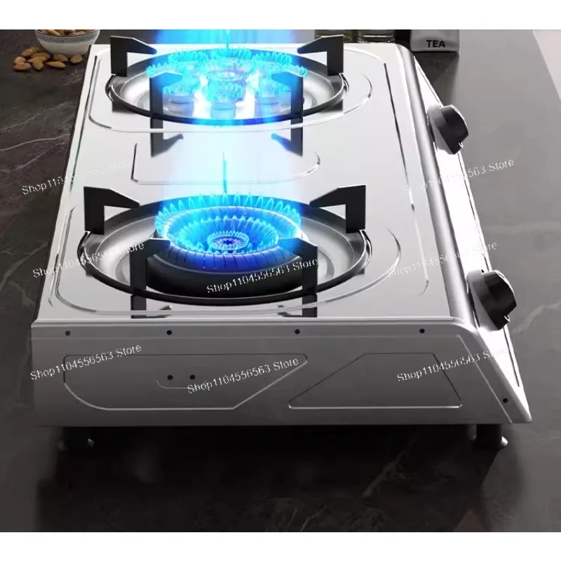 Household Double-Burner Desktop Gas Stove - Energy-Saving Stainless Steel Liquefied Gas Cooktop